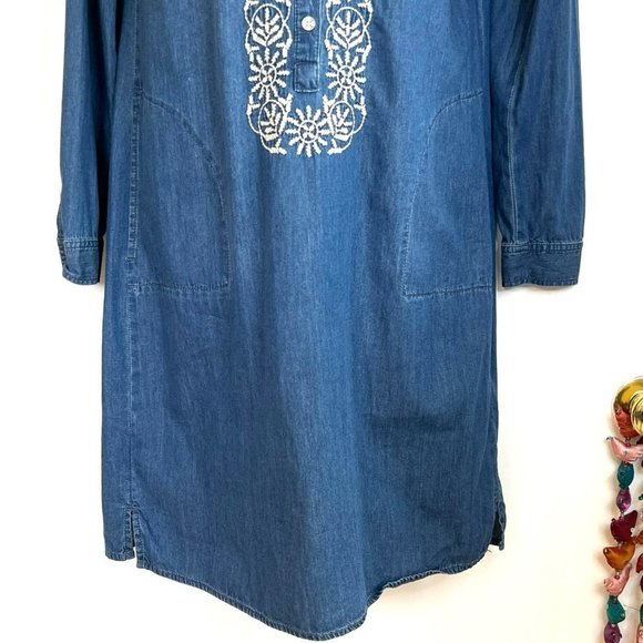 J.JILL CHAMBRAY BLUE SHIRT DRESS EMBROIDERED DETAILS SIZE XS - Picture 3 of 10